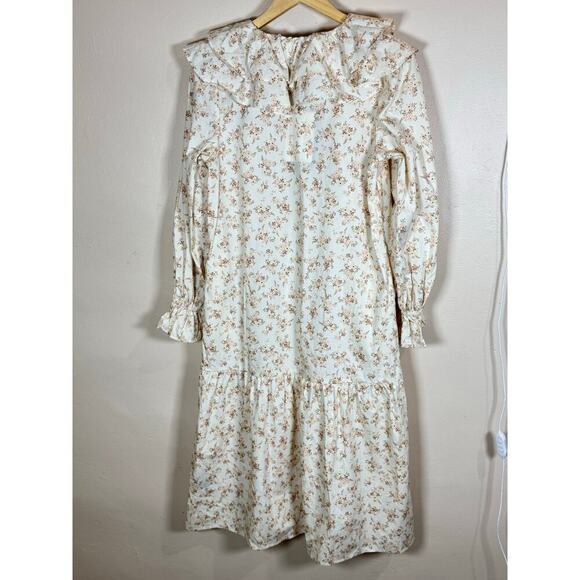 NWT Womens Floral midi Dress 100% Cotton Ruffle Puff Sleeve Cottage Prairie S - Picture 7 of 12